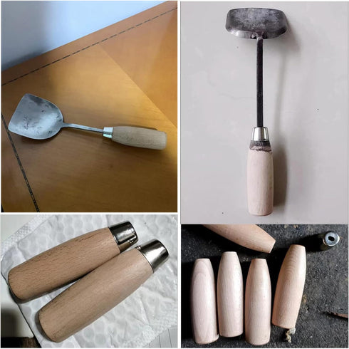2 Pack Kitchen Knife Handle Replacement Wooden Round Grip for Chinese Chef's Knives Vegetable Meat Cleaver Bone Chopper Japanese Cutter Repair Sca...