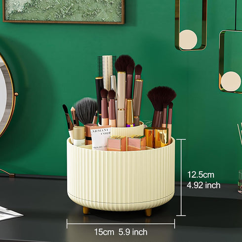 Makeup Brush Holder Organizer, 360° Rotating Makeup Brush Organizer, Cosmetics and Perfume Organizer, Desktop Storage Tray for Cosmetics and Skinc...