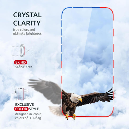 Screen Protector Compatible with iPhone 14 Pro Max - 2 Pack (USA Flag & Classic Black) Tempered Glass Screen Protector - 9H Hardness, Full Coverag...