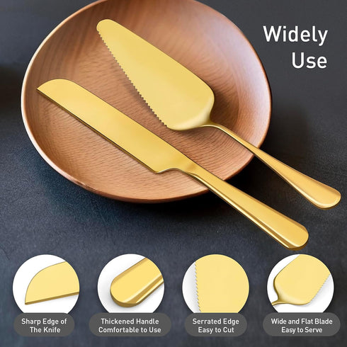 2Pcs Wedding Cake Knife and Server Set, Premium Cake Cutter includes 10.63" Cake Knife and 9.25" Pie Server, Stainless Steel Cake cutting set for ...
