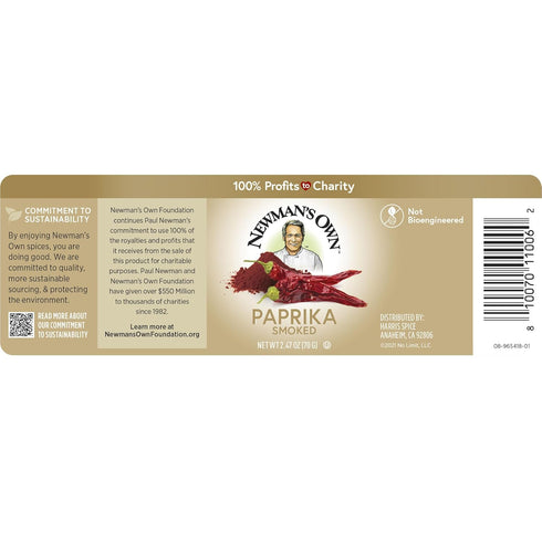 Newman's Own Smoked Paprika;Sweet and Smoky Flavor, Elevate BBQ, Grilled Meats, Non-GMO, Kosher Certified, 2.47 Oz. Bottle...