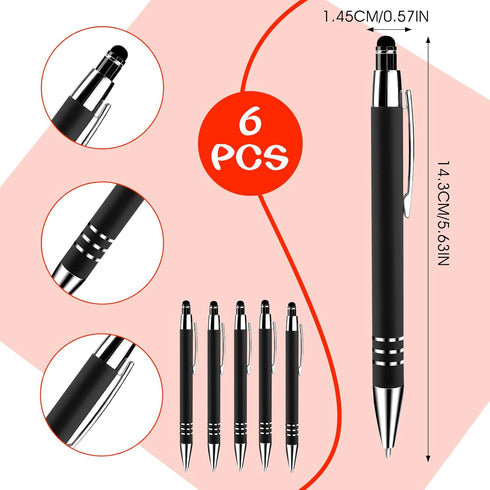 Cobee® Stylus Tip Ballpoint Pens, 6 Pieces 1.0mm Retractable Ball Point Pen Medium Point Smooth Writing Pen Black Ink Metal Pen Stylus Nice Pen fo...