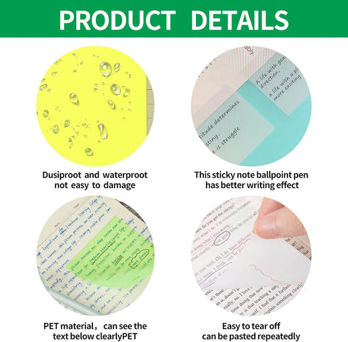 Upgraded Version 12 Clear Notes, 600 Sheets Waterproof Translucent Color Notes, Color PET Creative Sticker Fluorescent Film for Memo, Reading, Stu...