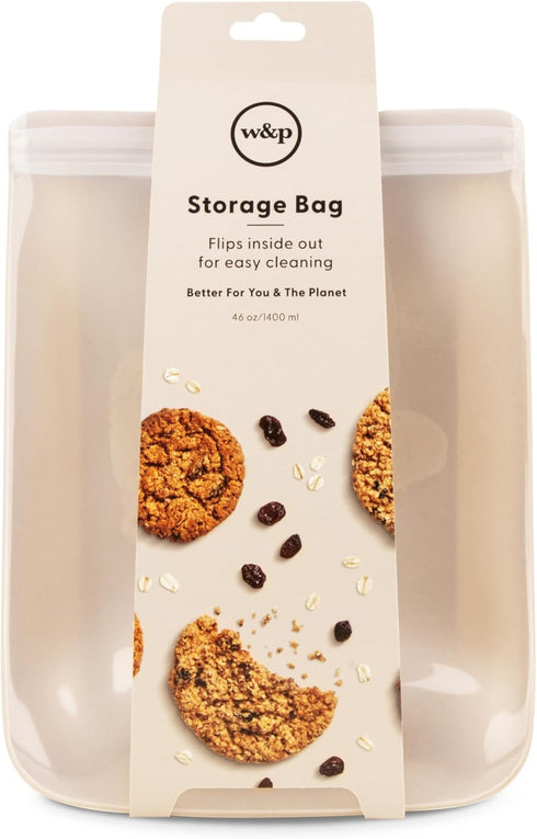 W&P Porter Silicone Reusable Storage Bag, Sandwich (46oz Flat), Oat, Food Storage Container, Microwave and Dishwasher Safe, Easy Cleaning...