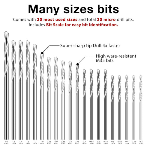 100 Pieces 0.3-1.6 mm Micro Mini Drill Bit Set Tiny Drill Bits Small Shank Full-Ground HSS Twist Drill High Speed Steel Boards Tiny Drill Bits for...