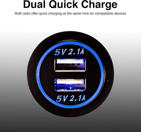 Heavy Duty 5V Dual USB 4.2A Charger with Blue LED for Marine, Boat, Motorcycle, Trucks, Golf Cart, Automotive, Cars and More......