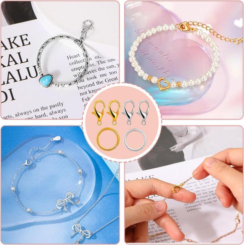 1140 PCS Jump Rings for Jewelry Making Supplies, 5 Sizes Silver and Gold Open O-Rings Necklace Lobster Clasp Set Bracelet Charms Jewelry Making To...