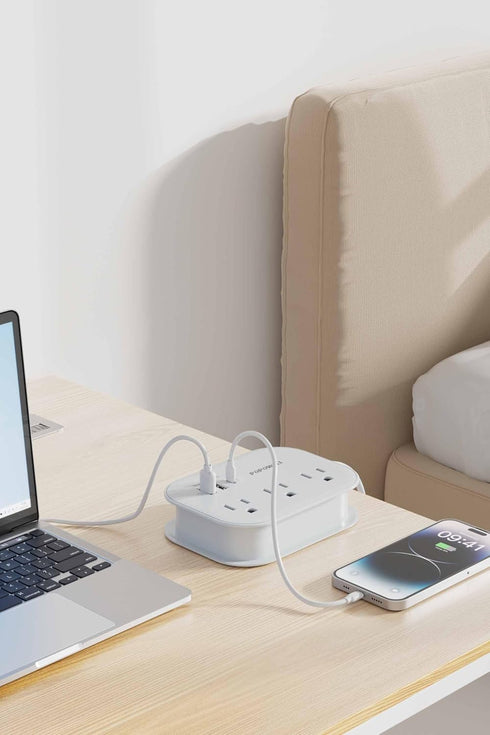 European Travel Plug Adapter USB C, Popowell International European Plug Adapter, 4 FT Travel Power Strip with 3 Outlets & 3 USB, Type C Power Ada...