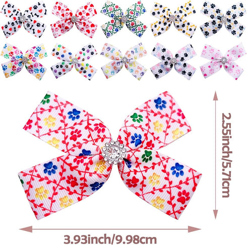 PET SHOW 50Pcs/25Pairs 4" Paw Pattern Big Dog Hair Bows Bulk with Alligator Clips for Medium Large Dogs Puppy Female Bowknot Topknot Girl Boy Pet ...
