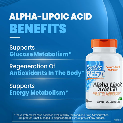 Doctor's Best Alpha-Lipoic Acid 150, Helps Support Glucose Metabolism and Regenerate Antioxidants* Non-GMO, Gluten Free, Vegan, Soy Free, 150mg, 1...