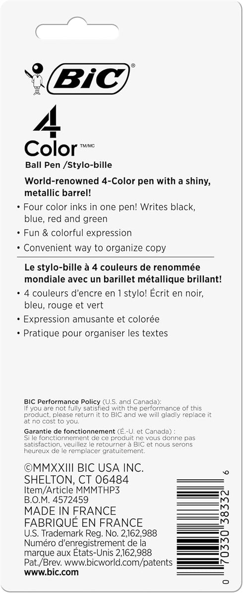 BIC 4-Color Shine Retractable Metallic Ball Pens, Medium Point (1.0mm), 3-Count Pack, Retractable Ball Pen With Long-Lasting Ink...
