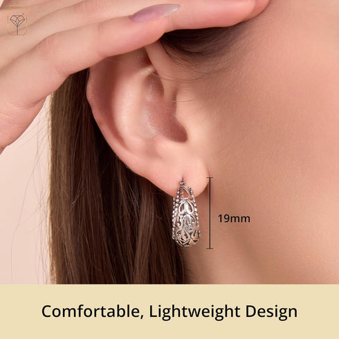 MAX + STONE Silver Filigree Earrings for Women with Click Tops | 925 Sterling Silver Earrings for Women with Anti-tarnishing Rhodium Plating | Ste...