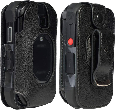 Nakedcellphone Fitted Series for Kyocera DuraXV Extreme, DuraXE Epic, DuraXA Equip Case, Black Vegan Leather Cover with [Built-in Screen Protectio...