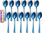 Blue Teaspoons Silverware, Set of 12 pcs Dinner Spoons, 6.8 inch Stainless Steel Flatware Cutlery, Home Kitchen Outdoor Utensils, Appartment Essen...