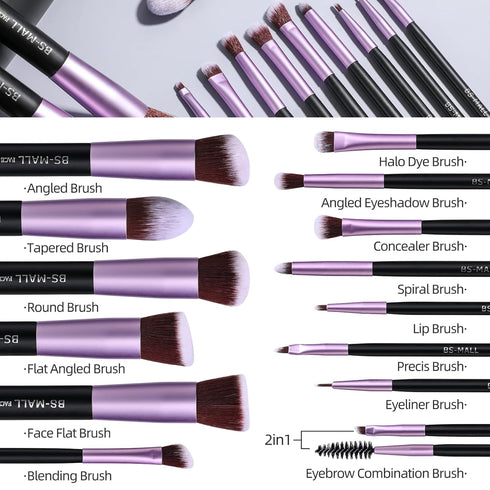 BS-MALL Makeup Brushes Premium Synthetic Foundation Powder Concealers Eye Shadows 14 Pcs Purple...