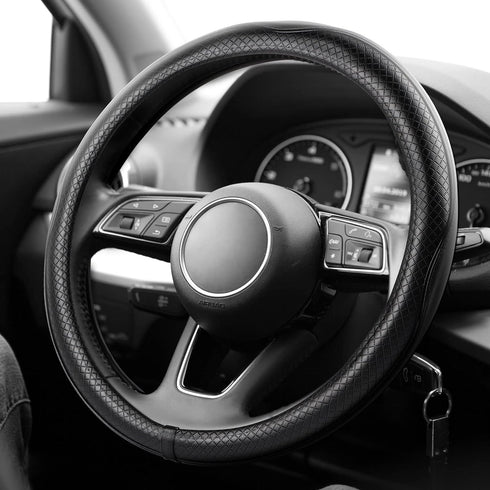 K KNODEL Universal Fit Steering Wheel Cover, Microfiber Leather Car Steering Wheel Cover, Anti-Slip Car Wheel Protector, 15 Inch (Black)...