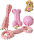 4 Pack Puppy Toys for 2-8 Months Teething Pets Dog Chew Toy Puppies Teeth Cleaning Toy Food Dispensing Soft Rubber Bone Funny Ball Interactive Don...