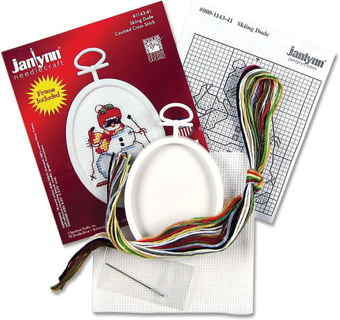 Janlynn 1143-41 18 Count Mini Counted Cross Stitch Kit, 2.75-Inch, Oval, Skiing Dude...