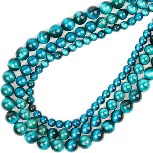 Aquamarine Tiger's Eye 10mm Round Beads, 35 Pcs Natural Stone Gemstone Beads for Jewelry Making, DIY Crafts, Bracelets, Necklaces, and Earrings...