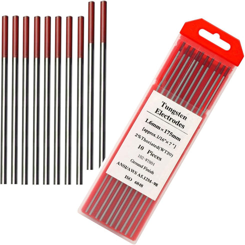 TIG Welding Tungsten Electrodes 2% Thoriated Welding Rods 1/16” x 7” 10-Pack Red...