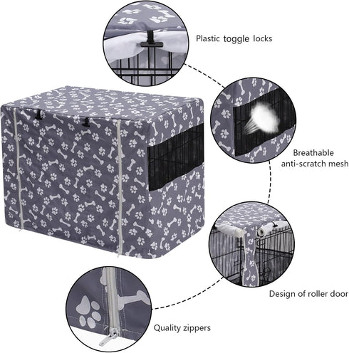 Pethiy Dog Crate Cover Durable Polyester Pet Kennel Cover Universal Fit for Wire Dog Crate - Fits Most 24 inch Dog Crates - Cover only-Sky Gray-24...