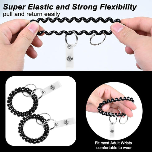 Wrist Coil ID Badge Holder with Card Strap & Key Ring?Plastic Stretchable Spring Spiral Wristband Keychain?Wristlet Cruise Ship Cards Holder,for G...