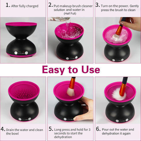 Electric Makeup Brush Cleaner Machine - 2 Adjustable Speeds & Dehydration, 1200mAh Rechargeable Make Up Brush Cleaner Cleanser Machine, Cosmetic B...