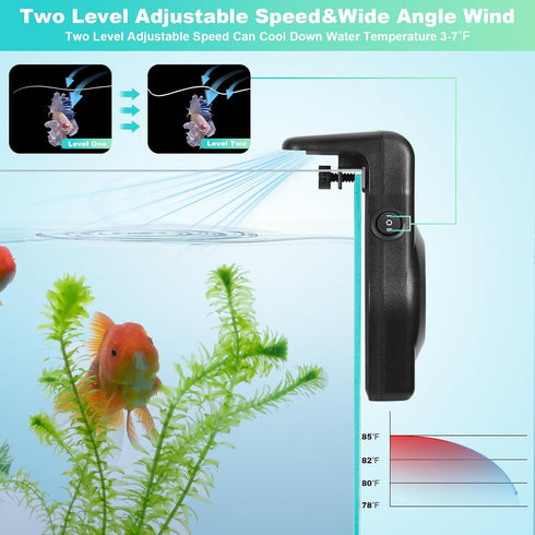 Mini Aquarium Chiller Small Fish Tank Fan Aquarium Cooling Fan 2-Level Speed Adjustable Aquarium Fan Quiet Aquarium Cooler with Wide Angle Wind Su...
