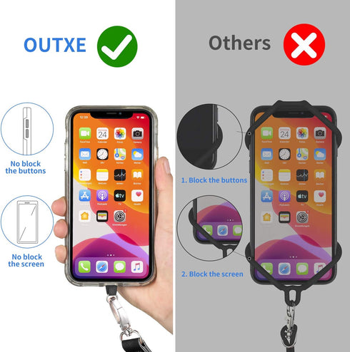 OUTXE Universal Phone Lanyard 2 Packs - 2× Adjustable Neck Strap, 4× Phone Patches- Black...