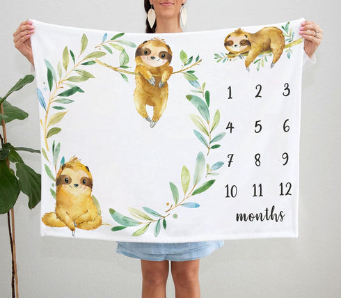Sloth Milestone Blanket, Safari Baby Growth Chart Monthly Blanket, Watch Me Grow Sloth Baby Nursery for New Moms Baby Shower(50"x40")...