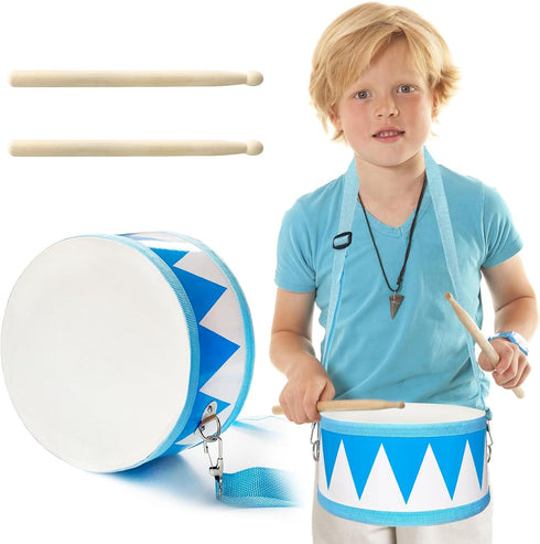 Kids Drum Set,8 Inch Wooden Drum Toys,Educational Baby Drum Toys with an Adjustable Strap and 2 Drumsticks,Sensory Musical Instrument Drum for Tod...