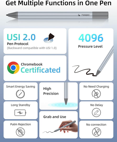 Metapen USI Stylus Pen G1 Air for Chromebook (AAAA Batteries, 4096 Finest Control, Smooth Writing) Perfect for ASUS Flip CX5/CM3, HP x360 12b, Len...