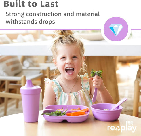 Re-Play Toddler Plates with Dividers - Deep-Walled 3 Compartments Divided Plates for Kids - Dishwasher & Microwave Safe - Made in USA - Set of 3-7...