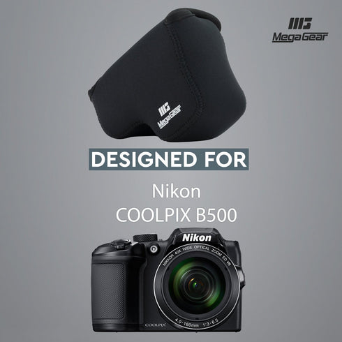 MegaGear ''Ultra Light'' Neoprene Camera Case Bag with Carabiner for Nikon COOLPIX B500 Digital Camera (Black)...