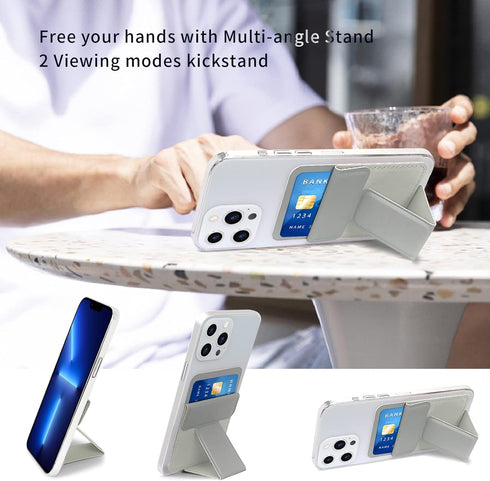 WWW Card Holder with Stand for Back of Phone,Secure Stick on Wallet,PU Leather Credit Cards Holder for Cell Phone with 3M Adhesive Sticker for Sma...