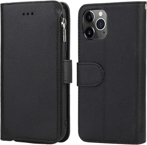 KIHUWEY Compatible with iPhone 12 Pro Max Wallet Case Premium Leather Zipper with Card Holder and Wrist Strap,Kickstand and Protective Lanyard Pur...