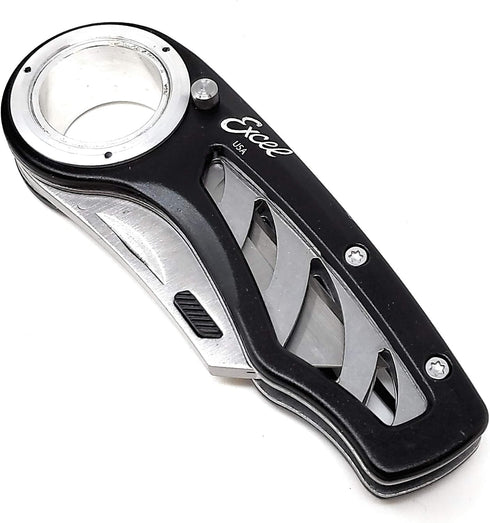 Excel Blades Revo Folding Pocket Utility Knife - Aluminum Body Heavy Duty Box Cutter with Holster, Anti-Slip Finger Loop Design Grip, Quick Change...