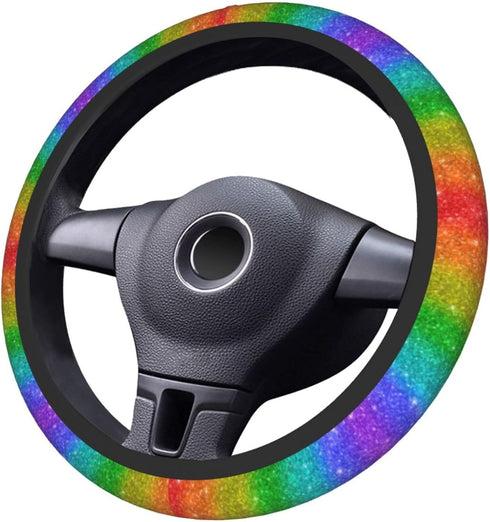 Steering Wheel Cover for Women Men Rainbow Glitter Colorful Neoprene Steering Wheel Protector Universal Fit Most Car Sedans SUVs - 15 Inch...