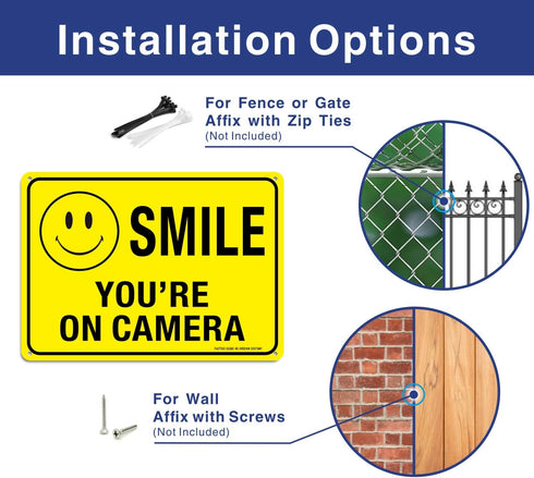 (4 Pack) Faittoo Smile You're On Camera Sign, 10x7 Reflective Rust Free .40 Aluminum, UV Protected, Weather Resistant, Durable Ink, Indoor & Outdo...