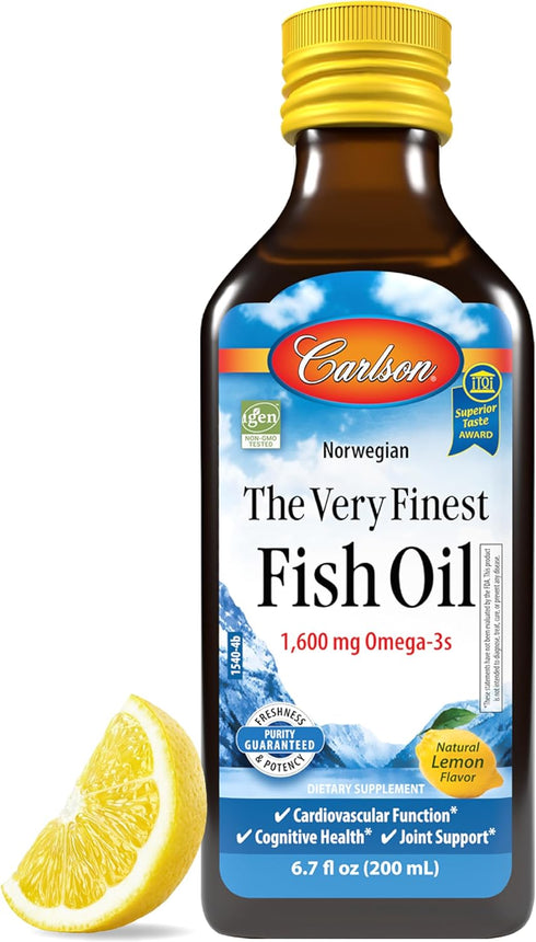 Carlson - The Very Finest Fish Oil, 1600 mg Omega-3s, Liquid Fish Oil Supplement, Norwegian Fish Oil, Wild-Caught, Sustainably Sourced Fish Oil Li...