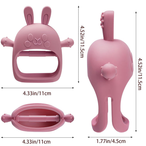 2 Packs Bunny Teething Toys for Babies 0-6 Months,Never Drop Teether for 6-12 Months,100% Food-Grade Silicone Teething Mitten for Babies,Teething ...