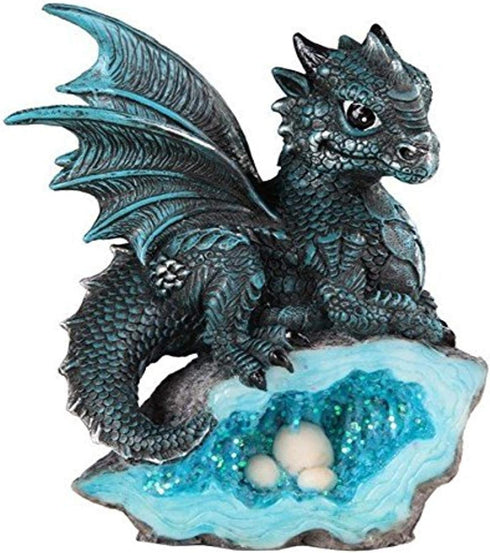 George S. Chen Imports Le Elegant 71581 Blue Medieval Baby Dragon with Crystal Egg Nest Decorative Figurine...