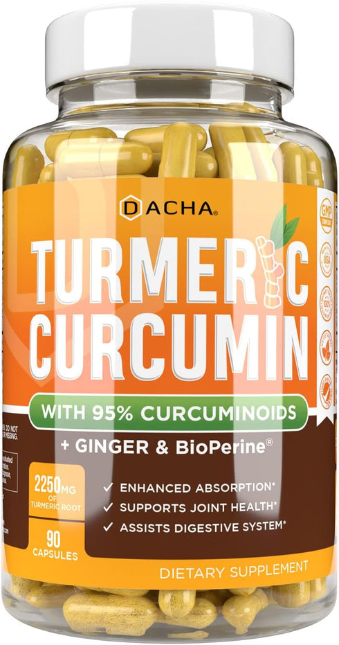 DACHA Tumeric Curcumin Supplement - 2250mg Joint Support Supplements Turmeric with Black Pepper Ginger 95% Curcuminoids Capsules...