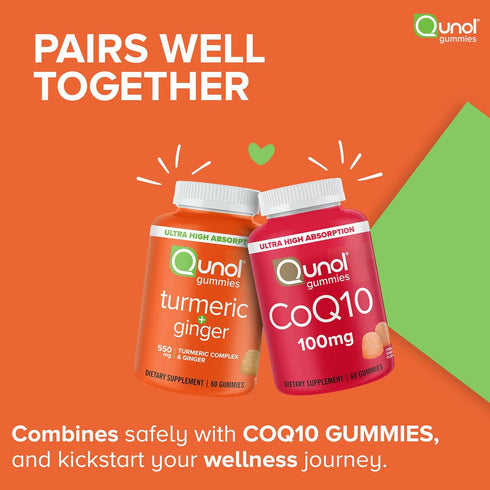 Qunol Turmeric and Ginger Gummies - Joint Support Supplement with Ultra High Absorption, 90 Count Vegan and Gluten Free Gummies...