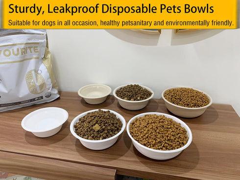 JETKONG 12 oz/1.5 cup Disposable Dog Bowls 50pk, 100% Compostable Pets Feeding Bowls Paper Dog Travel Bowls Great for Dry and Wet Dog Food or Wate...