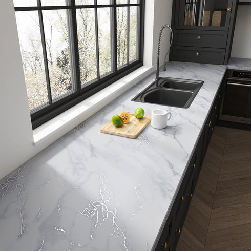 VaryPaper Matte Grey White Marble Contact Paper Peel and Stick Countertop Vinyl Wrap Waterproof Marble Wallpaper for Kitchen Bathroom Counter Top ...