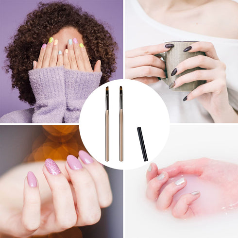 2pcs Nail Clean Up Brushes, Painting Brushes for Nails with Round & Angled Head Pen Painting Tools Nail Remover Brushes for Art Design & Polish Mi...