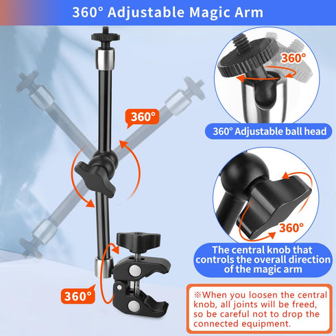 Magic Arm Camera Mount 11inches with Super Clamp,Articulating Arm Load Capacity 6lbs,Camera Mounts & Clamps with 1/4" and 3/8" Threads for LCD Mon...