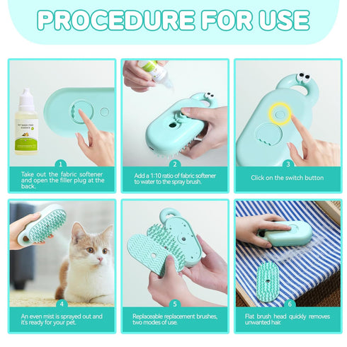 Cat Steam Brush,3 in 1 Steamy Cat Brush,Cat Brush for Shedding, Multifunctional Pet Steam Brush Cat Hair Brush for Removal of Shedding and Tangled...