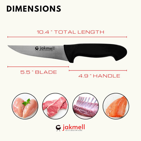 5-inch Butcher's Knife with Black Handle, Meat Knife for Chicken and Red Meat, Stainless Steel Kitchen Utility Knife with a Durable Handle...